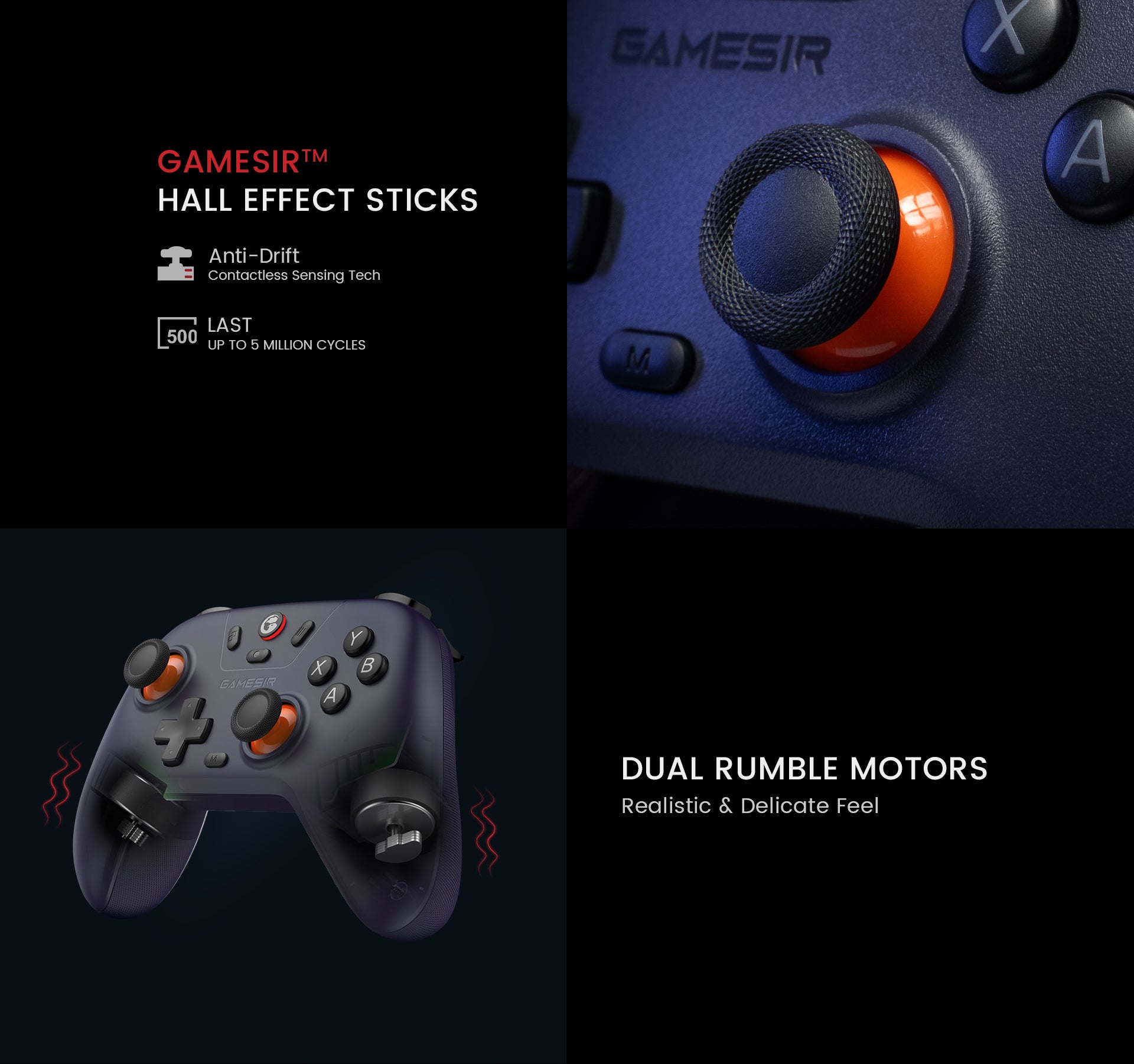 GameSir™ Hall Effect sticks with anti-drift stick performance & turbo function for faster response