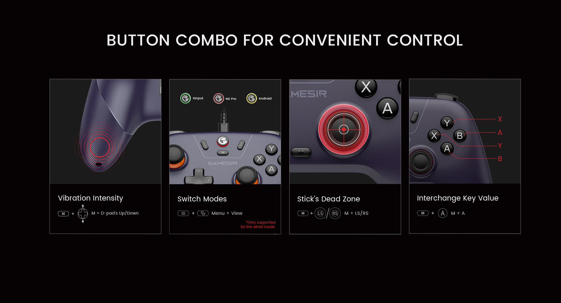 Multi-function M button for convenient control: Seamlessly adjust various settings with the multi-function M button, from vibration intensity, ABXY layout to sticks’ deadz