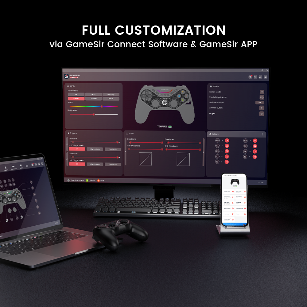 Game-sir app for deadzone adjustment/vibration tuning with over-the-air firmware updates