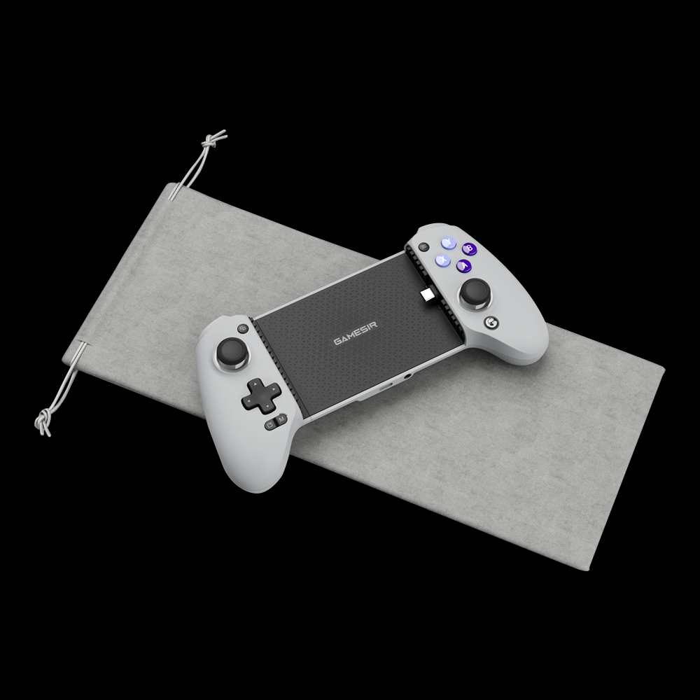 Game-sir G8 Galileo Mobile Controller with console design, moveable Type-C port, and pass-through charging.