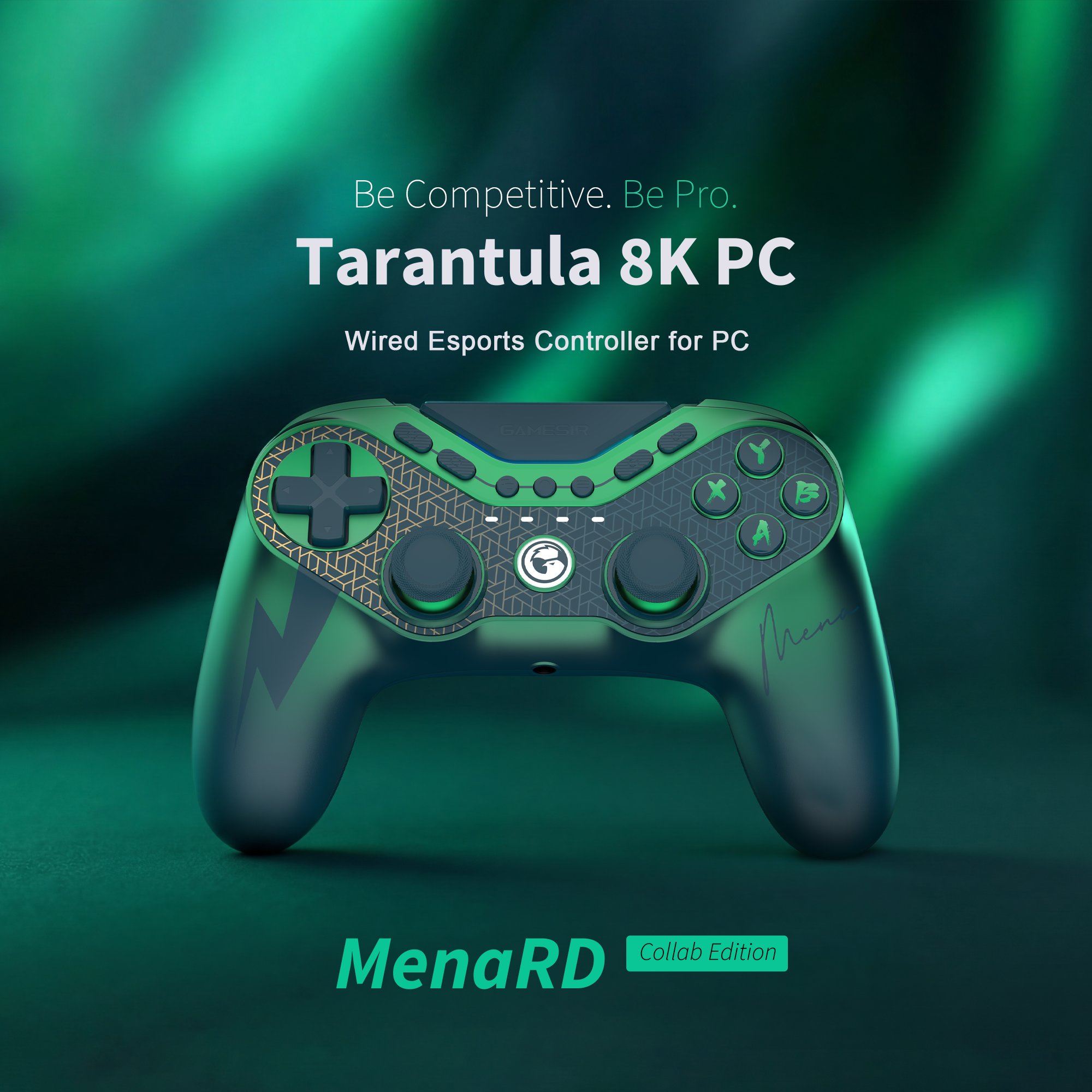 Game-sir Tarantula 8K PC, a high-performance wired esports controller. This specific version is the MenaRD Collab Edition, a tribute to the legendary two-time Capcom Cup champion, Saul Leonardo 