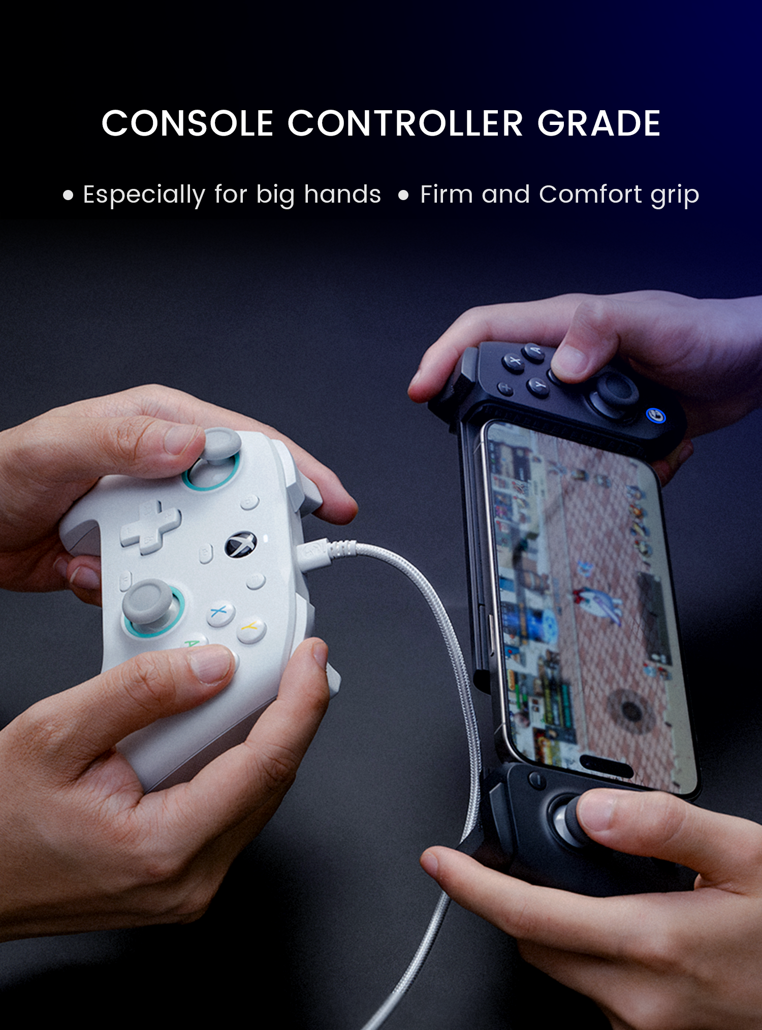 Console controller grade sicks and buttons for exceptional comfort, especially designed for big hands, bringing firm and comfortable grip