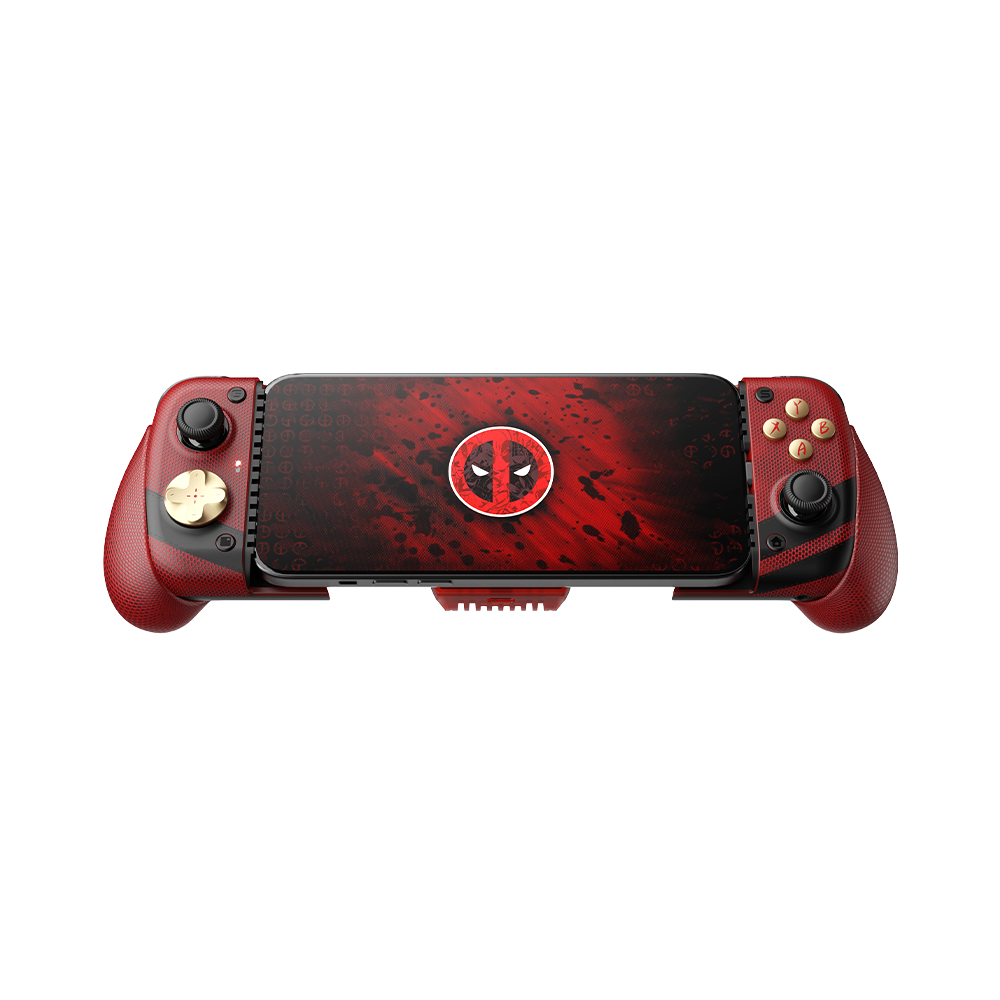 Game-sir X3 Pro DeadPool Edition mobile game controller with red and black design.