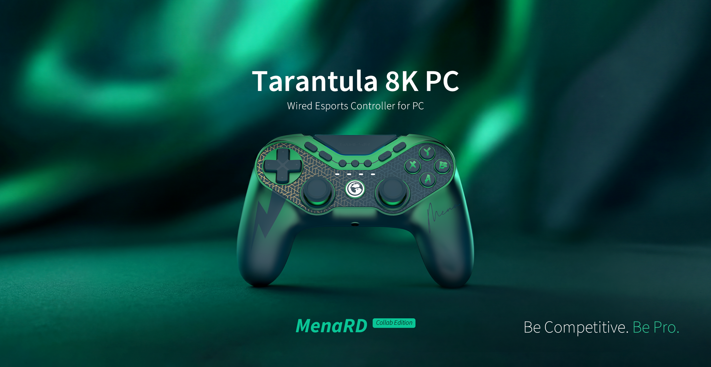 Game-sir Tarantula 8K PC, a high-performance wired esports controller. This specific version is the MenaRD Collab Edition, a tribute to the legendary two-time Capcom Cup champion, Saul Leonardo 