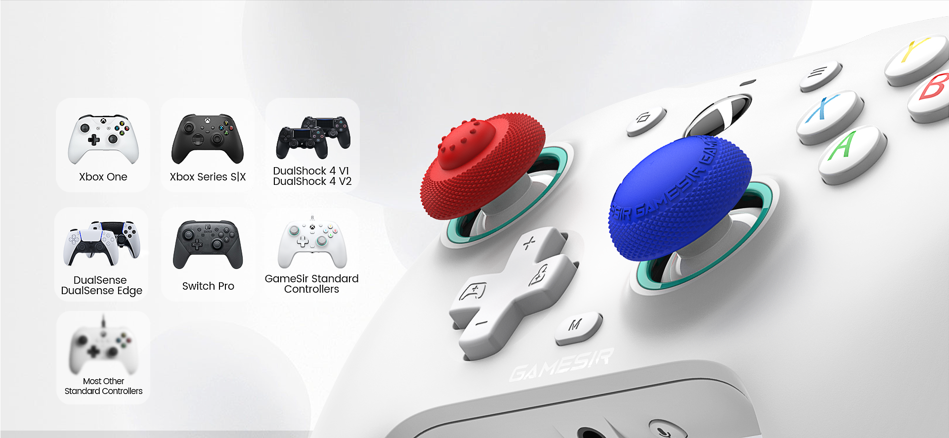 Game-sir thumb grip caps paired with various devices