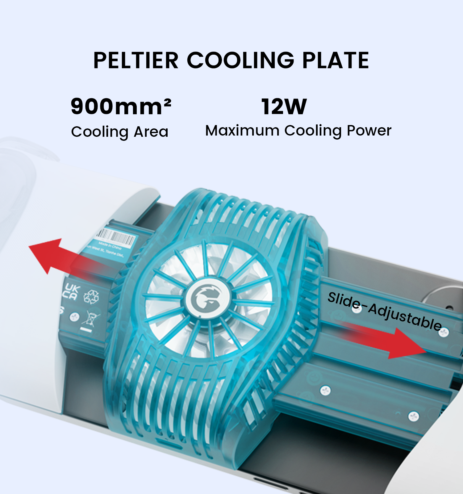 Integrates a 900mm2 cooling area with a maximum efficient cooling power of 12W, with slide-adjustable function
