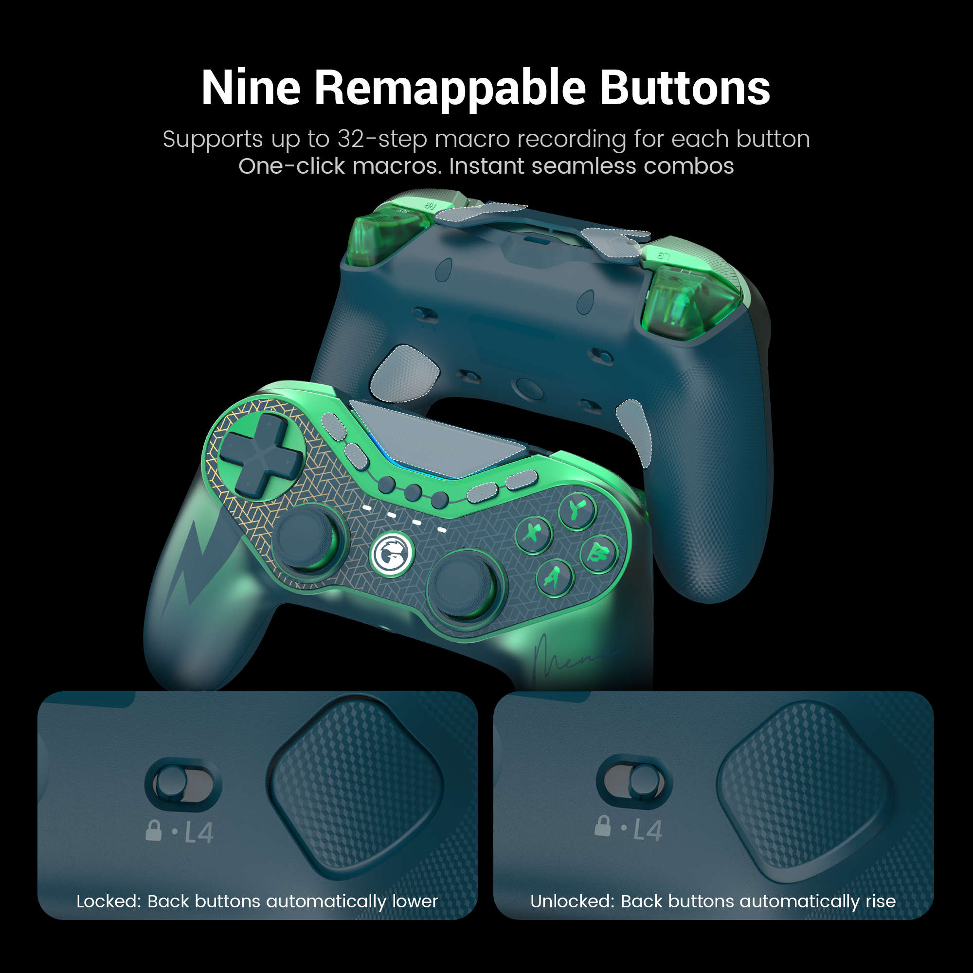 The Nine Macro Buttons feature of the Game-sir Tarantula 8K PC (MenaRD Collab Edition), which is a significant part of its pro-grade customization.Here is a breakdown of what these buttons are and how the macro system works:1. Physical Layout of the Nine ButtonsThe 
