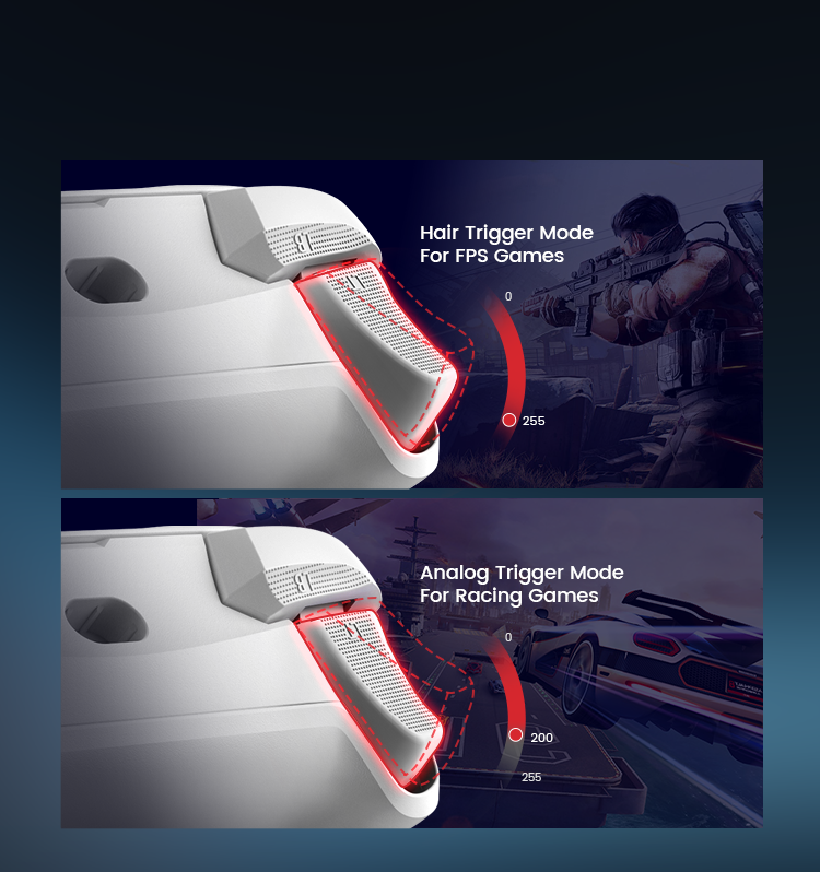 Features togglable trigger mode, offers both precise linear control and ultimate responsiveness