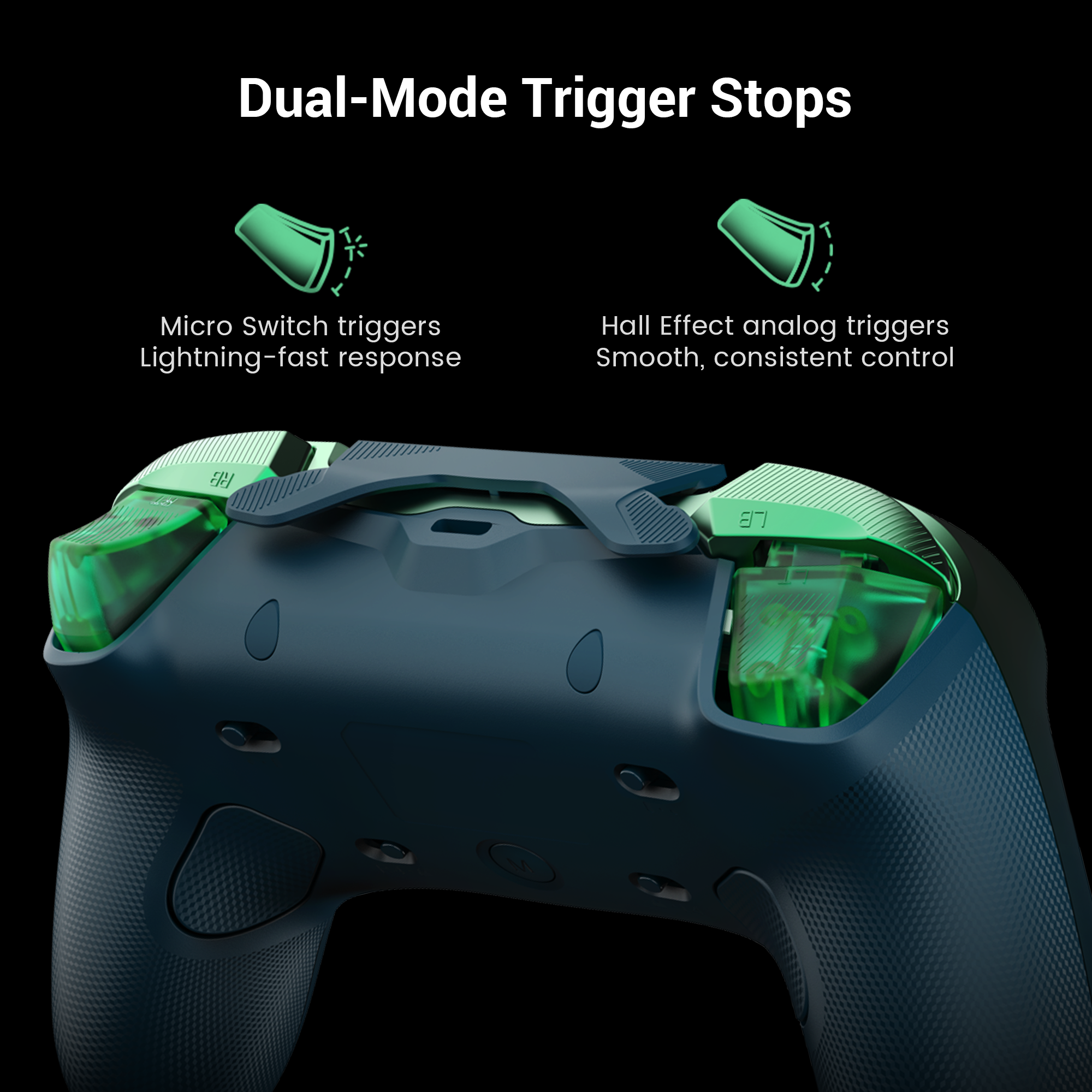  Dual-Mode Trigger Stops of the GameSir Tarantula 8K PC (MenaRD Collab Edition). This feature allows players to physically change how the LT and RT triggers behave to suit different game genres.Here is a breakdown of the two distinct modes:1. Hall Effect Analog Mode (Smooth Control)How it works: Uses magnetic Hall Effect sensors to detect the full range of the trigger pull (usually from 0 to 255).The Feel: A long, smooth, and consistent travel distance.Best For: Games that require pressure sensitivity, such as racing games (for precise throttle and braking) or certain action games where you need to charge up an attack or draw a bow.2. Micro Switch Mode (Lightning-Fast Response)How it works: When you flip the physical 