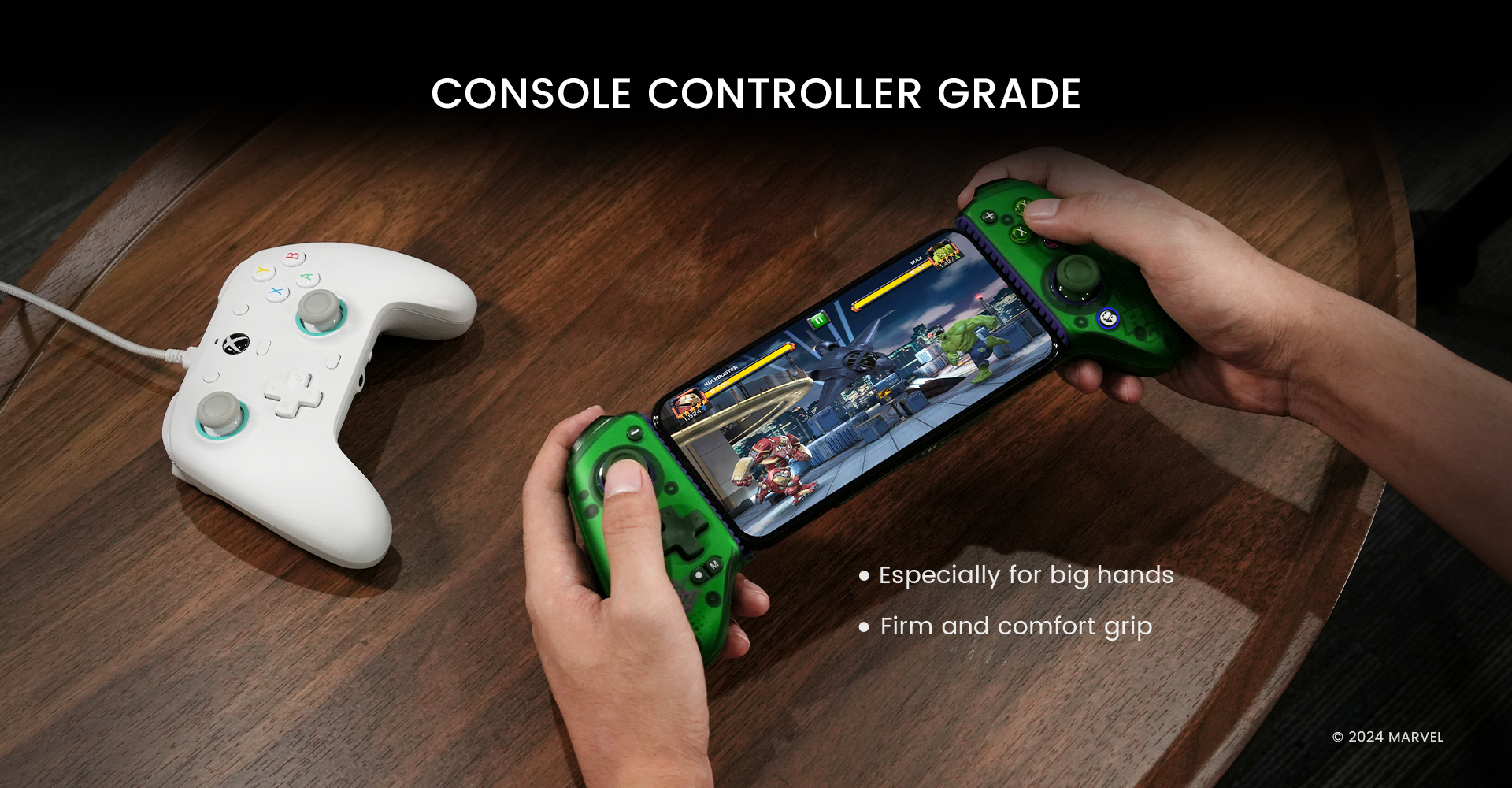 Console controller grade sicks and buttons for exceptional comfort, especially designed for big hands, bringing firm and comfortable grip