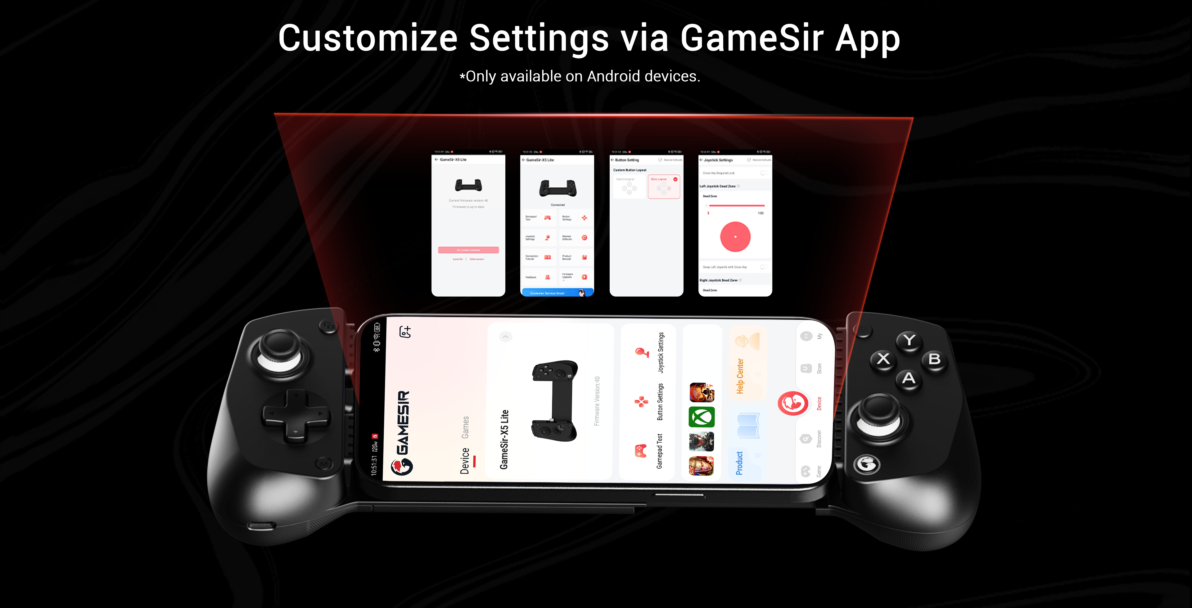 Customize settings via Game-sir App on X5 Lite (*only available on Android devices)