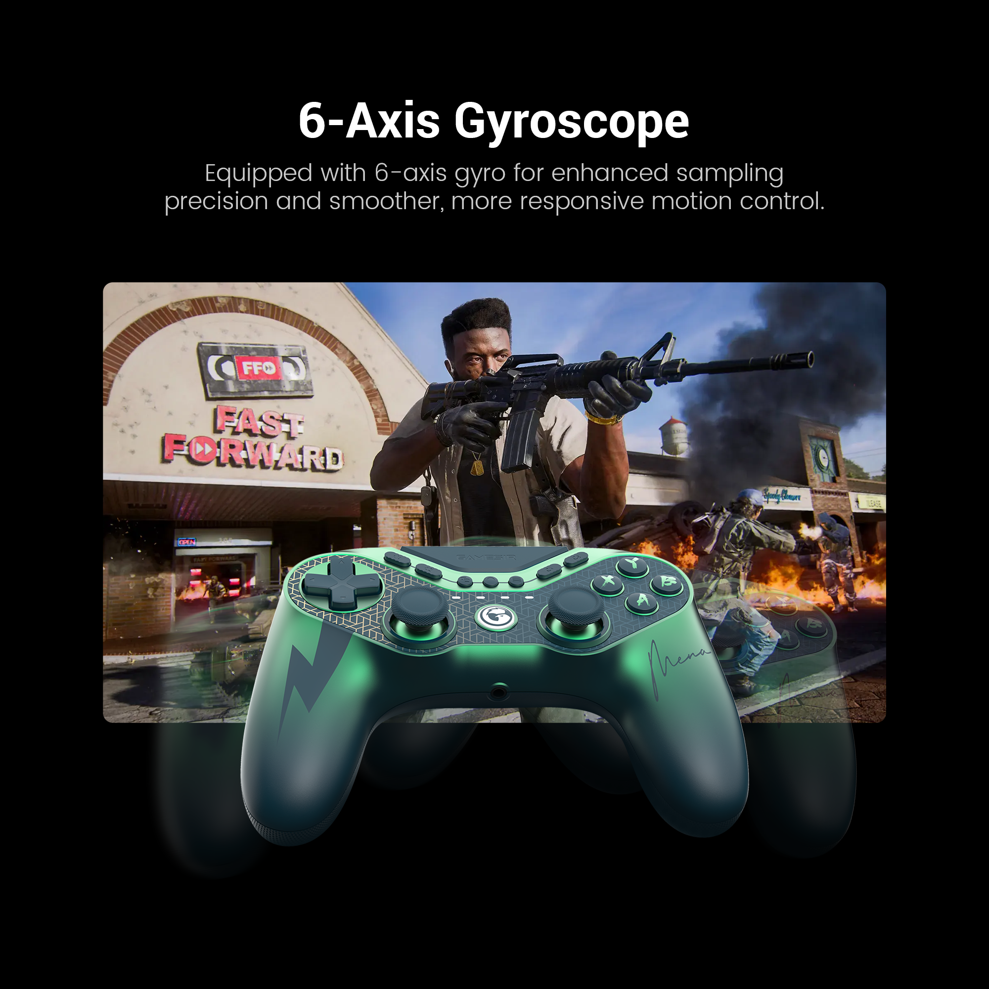  GameSir Tarantula 8K PC (MenaRD Collab Edition), focusing on motion control and physical button customization.1. 6-Axis GyroDespite its Xbox-style layout, the Tarantula 8K includes professional-grade motion hardware.The Tech: It is equipped with a 6-axis gyroscope that tracks movement across three axes of rotation and three axes of translation.The Advantage: By providing 