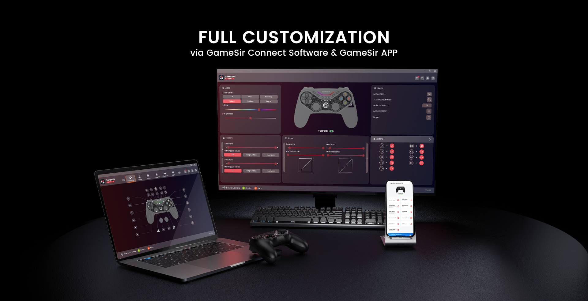 Game-sir app for deadzone adjustment/vibration tuning with over-the-air firmware updates
