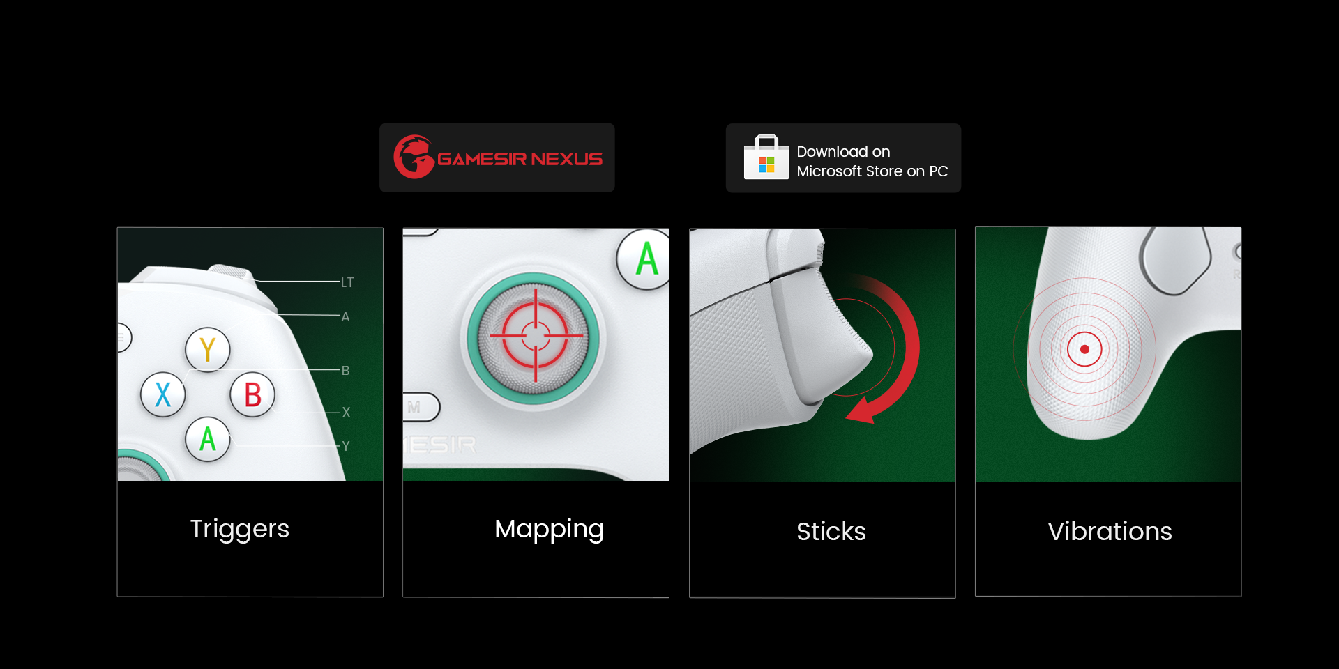 Fully customizable via Game-sir Nexus software, offering button mapping, stick & trigger zone adjustments, vibration settings, and exclusive impulse triggers for all games