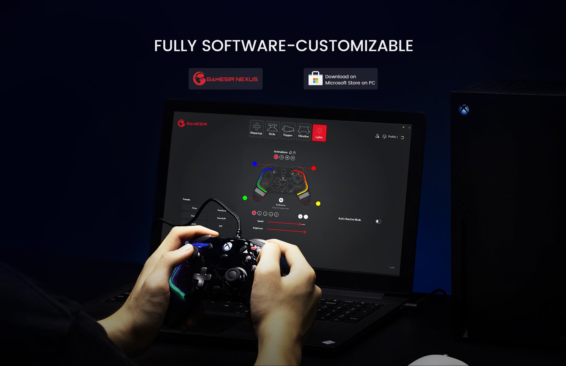 Fully customizable via Game-sir Nexus software, offering button mapping, stick & trigger zone adjustments, vibration settings, and exclusive impulse triggers for all games