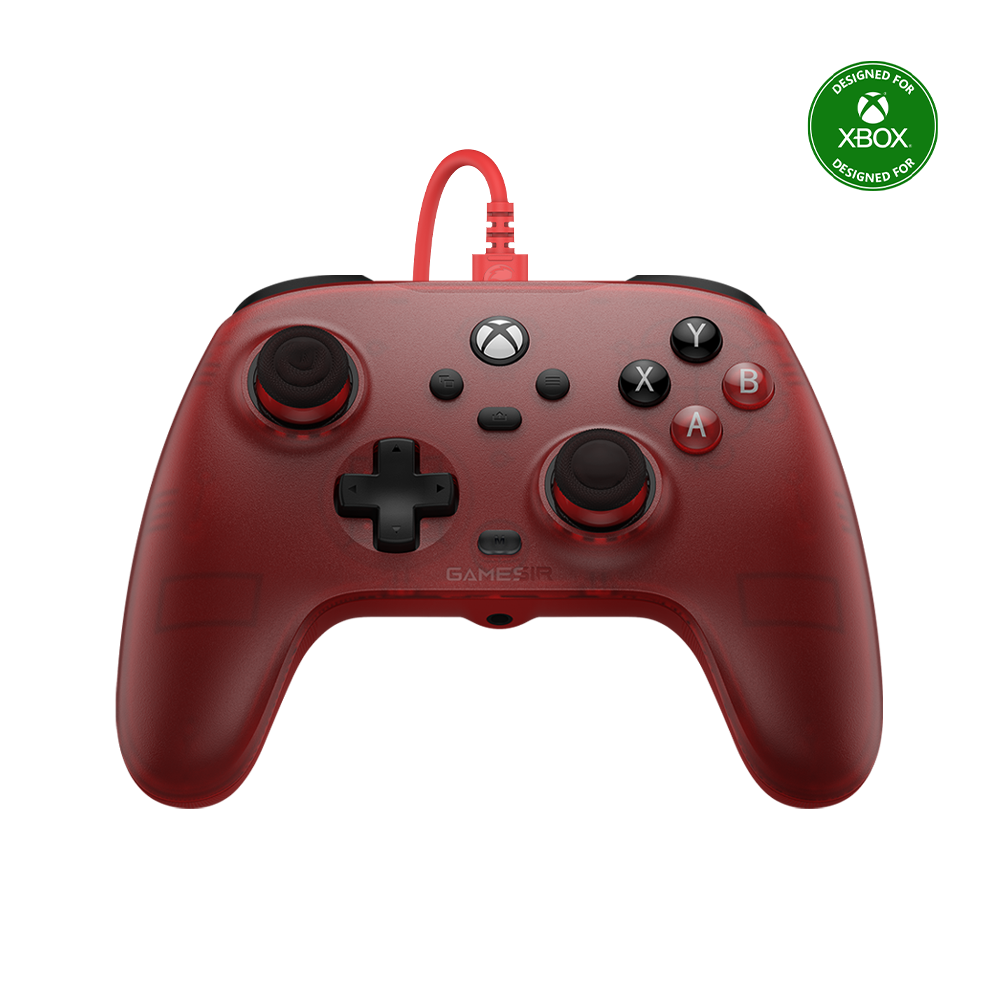 Game-sir T7 Xbox Wired Controller in red with Hall Effect sticks, triggers, and rumble motors for immersive gaming.