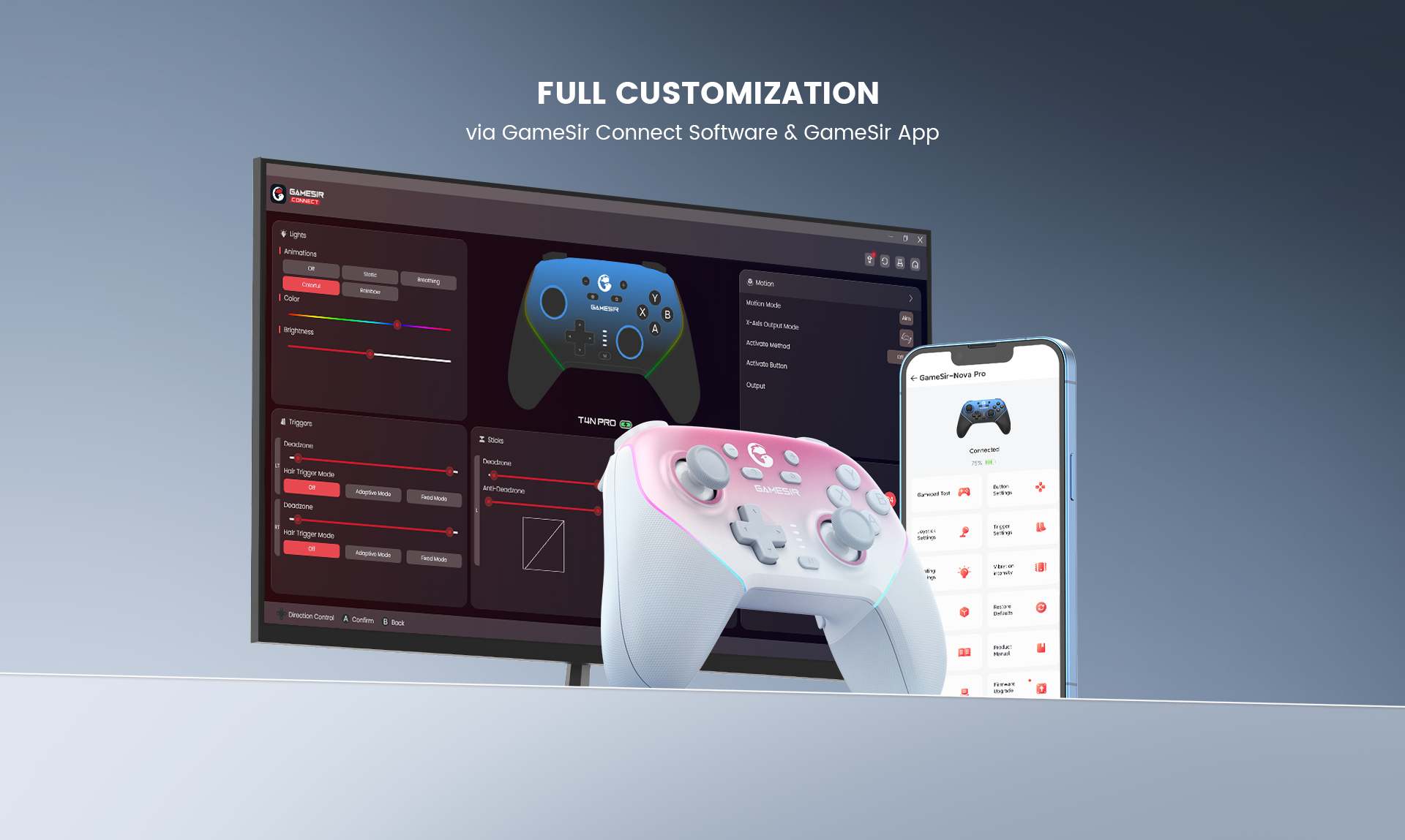 Game-sir app for deadzone adjustment/vibration tuning with over-the-air firmware updates